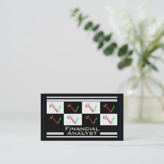 Financial Analyst Money Strategy Colorful Graphs 名刺 (スタンド正面)