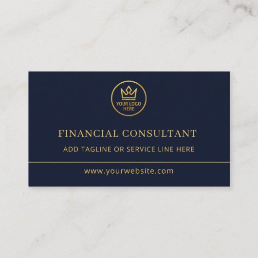 Financial Consultant Blue Gold Logo QR Code 名刺 (正面)
