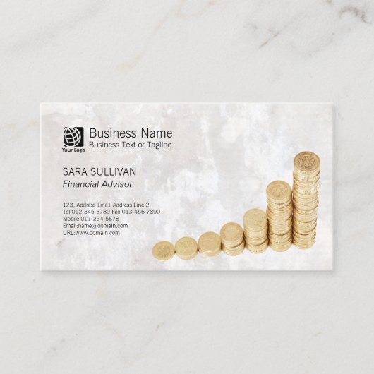 FinancialAdvisor FinanceServicesマネー・コイン・スタック 名刺 (正面)