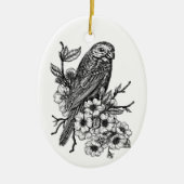 Finch on cherry branch セラミックオーナメント (正面)
