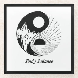 Find Balance禅陰陽白黒 ガラスコースター