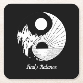 Find Balance禅陰陽白黒 スクエアペーパーコースター