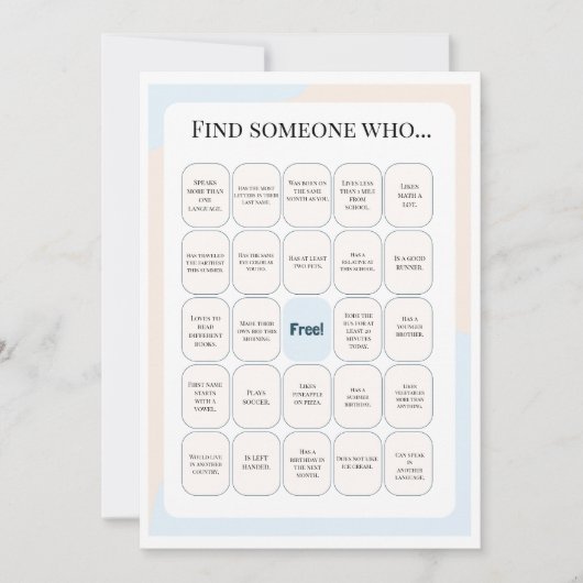 Find Someone Who Classroom Bingo Activity 招待状 (正面)