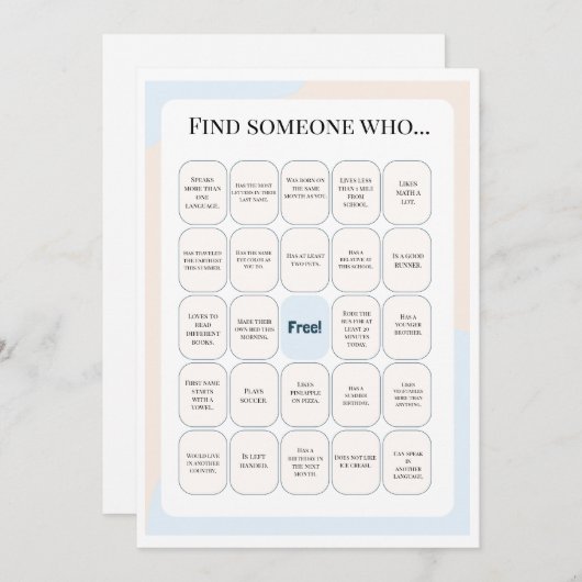 Find Someone Who Classroom Bingo Activity 招待状 (正面/裏面)