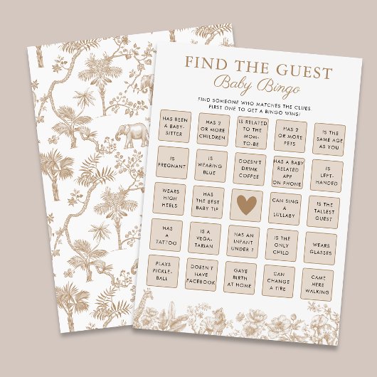 Find The Guest Baby Shower Safari Bingo Game Card 招待状