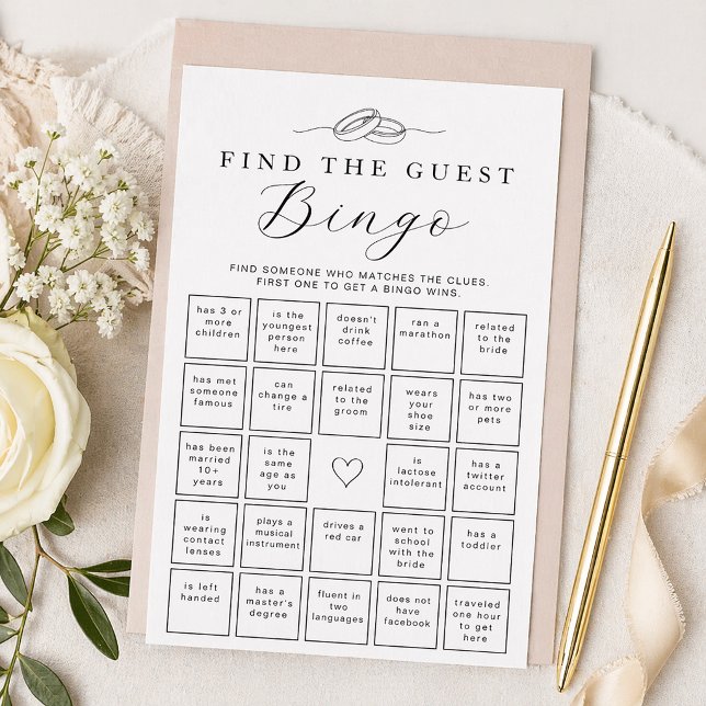 Find the Guest Bridal Shower Bingo Game Card (Ice breaker game)