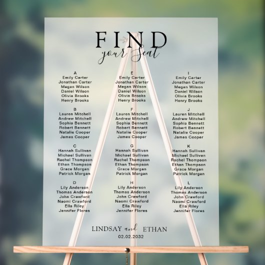 Find Your Seat! Elegant White Transparent Wedding アクリルサイン (ニュートラル)