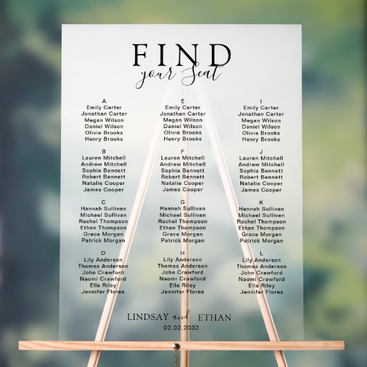 Find Your Seat! Elegant White Transparent Wedding アクリルサイン (ニュートラル)