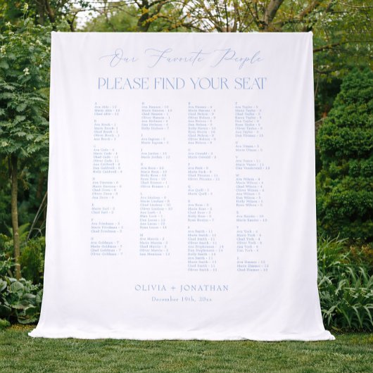Find Your Seat Fabric Blue Wedding Seating Chart タペストリー