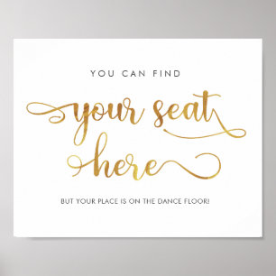 Find your seat here Gold Simple Wedding Sign ポスター