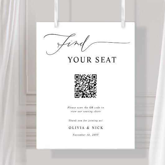 Find Your Seat QR Code Wedding Seating Plan Sign ポスター