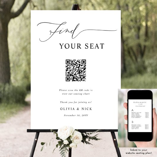 Find Your Seat QR Code Wedding Seating Plan Sign ポスター