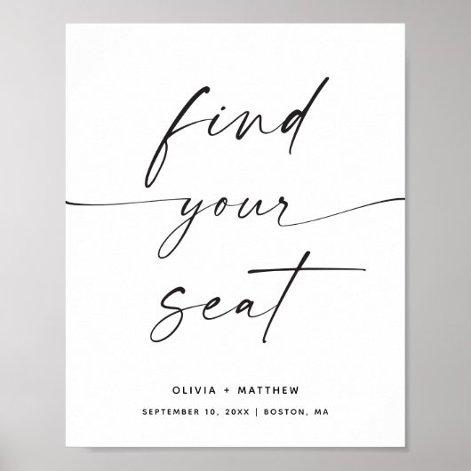 Find Your Seat Sign | Minimalist Wedding Seating ポスター (正面)
