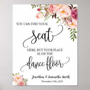 Find your seat sign wedding reception pink floral ポスター