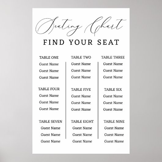 Find Your Seat Wedding Seating Chart Minimalist ポスター (正面)