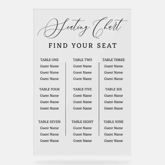 Find Your Seat Wedding Seating Chart Sign  アクリルサイン (正面)