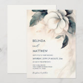 Fine Art 3D Flower Ivory Blue 招待状 (正面/裏面)