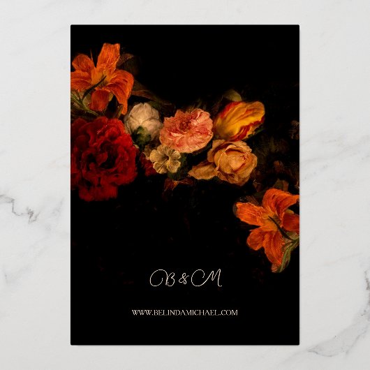 Fine Art Flowers Dark Wedding 箔招待状 (裏面)