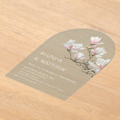 Fine Art Magnolia Sage Green Transparent Wedding アクリル招待状 (レイダウン)