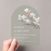 Fine Art Magnolia Sage Green Transparent Wedding アクリル招待状 (インサイチュ (ポータブル))