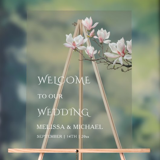 Fine Art Magnolia Transparent Wedding Welcome アクリルサイン (ニュートラル)