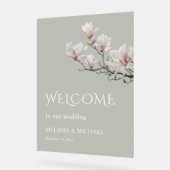 Fine Art Magnolia Transparent Wedding Welcome アクリルサイン (傾斜)