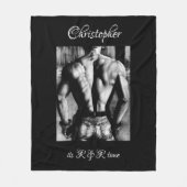 Fine Art Male Back in Jeans Name, Caption on Black フリースブランケット (正面)