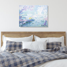 Fine Art Painting Sea Port Ships Bridge Light Blue キャンバスプリント