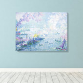 Fine Art Painting Sea Port Ships Bridge Light Blue キャンバスプリント (インサイチュ (ウッドフロア))