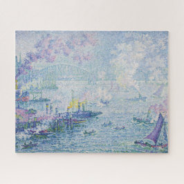 Fine Art Painting Sea Port Ships Bridge Light Blue ジグソーパズル