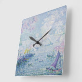 Fine Art Painting Sea Port Ships Bridge Light Blue スクエア壁時計 (傾斜)