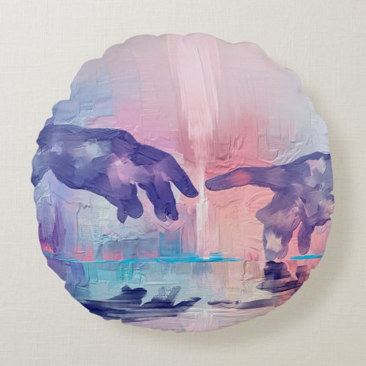 Fine art painting, surrealistic hand painted hands ラウンドクッション (正面)