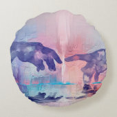 Fine art painting, surrealistic hand painted hands ラウンドクッション (裏面)