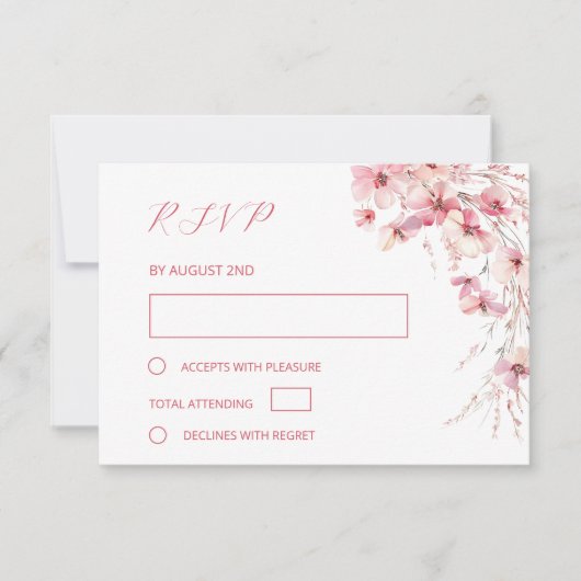 Fine Art Pink Boho Floral Wedding 出欠カード (正面)
