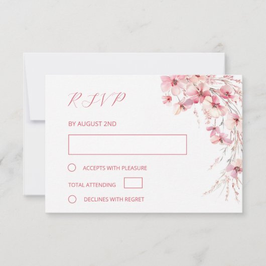Fine Art Pink Boho Floral Wedding 出欠カード (正面)