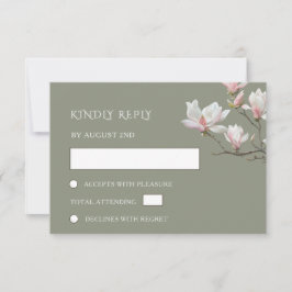 Fine Art Sage Green Magnolia Flowers Wedding 出欠カード
