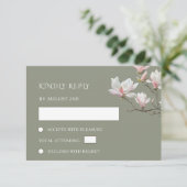 Fine Art Sage Green Magnolia Flowers Wedding 出欠カード (スタンド正面)