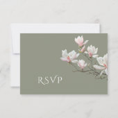 Fine Art Sage Green Magnolia Flowers Wedding 出欠カード (裏面)