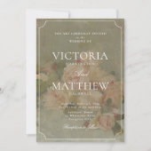Fine Art Vintage Pink Roses Wedding Invitation 招待状 (正面)