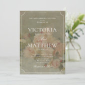 Fine Art Vintage Pink Roses Wedding Invitation 招待状 (スタンド正面)