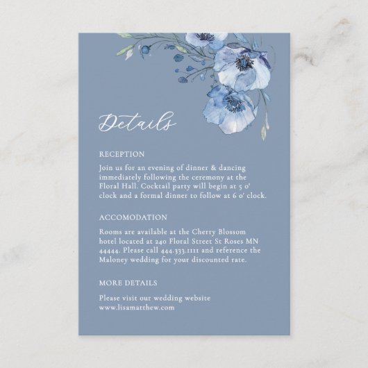 Fine Art Watercolor Blue Floral Details エンクロージャーカード (正面)