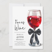 Fine as Wine Elegant Black Bow 40th Birthday Party 招待状 (正面)