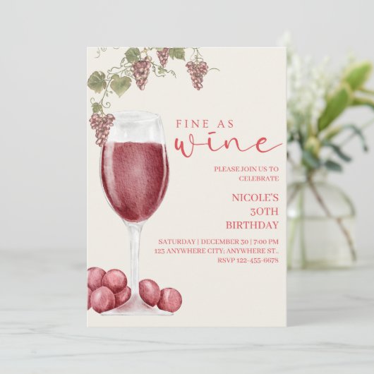 Fine as Wine Elegant Wine Tasting Birthday Invite 招待状 (スタンド正面)