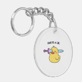 Fine Is a Lie – Dark Humor Duck Keychain キーホルダー (正面左)