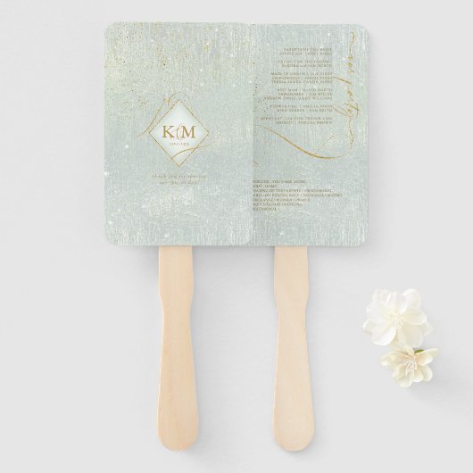 Fine Lines Gold Abstract Wedding V1 Sage ID867 ハンドファン (正面&裏面)