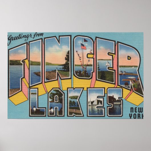 Finger Lakes, New York - Large Letter Scenes ポスター (正面)