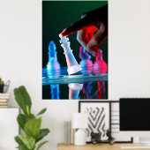 Finger tilting a chess piece on Chess Board ポスター (ホームオフィス)