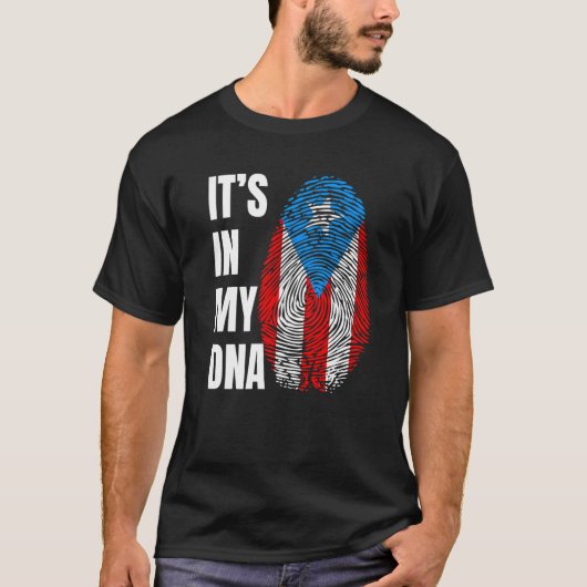 Fingerprint DNA Biometry Boricua Flag Puerto Rico Tシャツ (正面)