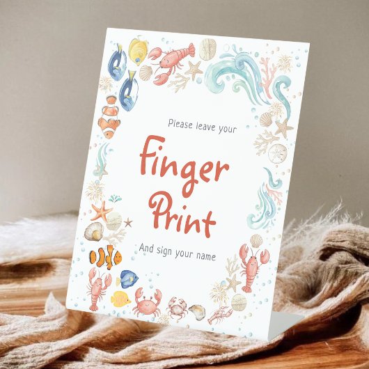 Fingerprint Guest Book Coastal Ocean Bridal Shower 台座サイン