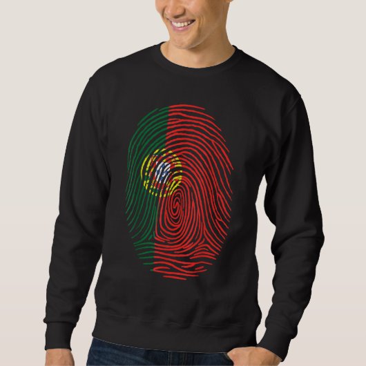 Fingerprint Proud Portuguese Roots Portugal Flag スウェットシャツ (正面)